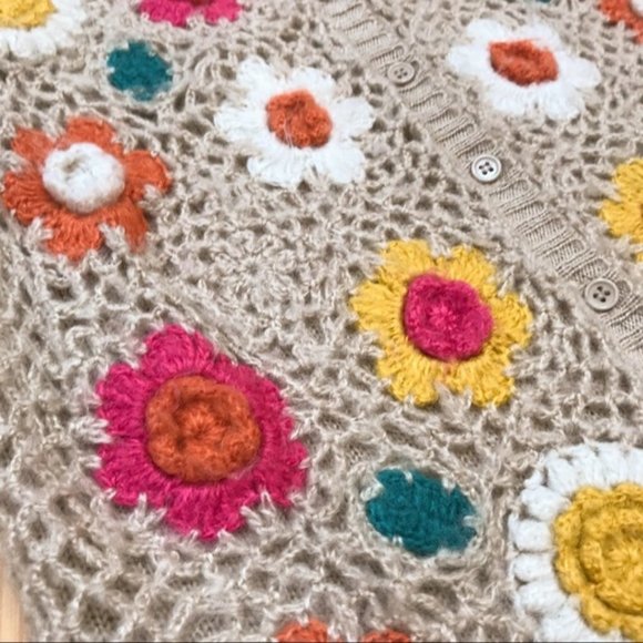 FLYING TOMATO floral crochet cardigan, S. - Picture 2 of 7